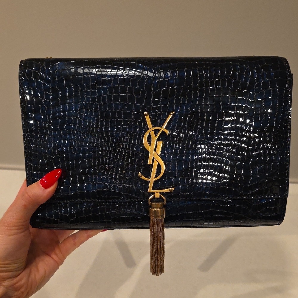 Yves Saint Laurent Midnight Blue Embossed Kate Clutch